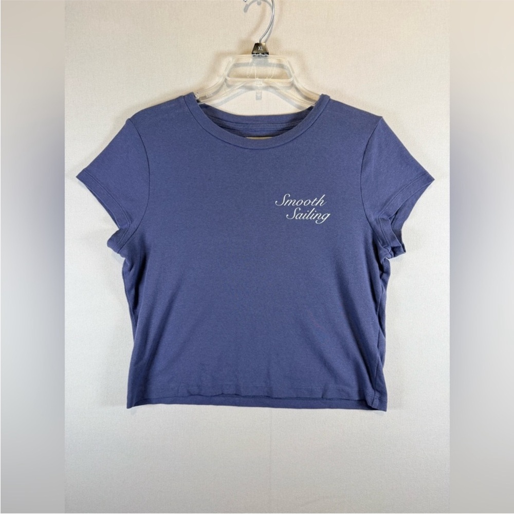 Madewell Day In The Sun Graphic Tee Womens L Blue Smooth Sailing Crop Top - Picture 3 of 8